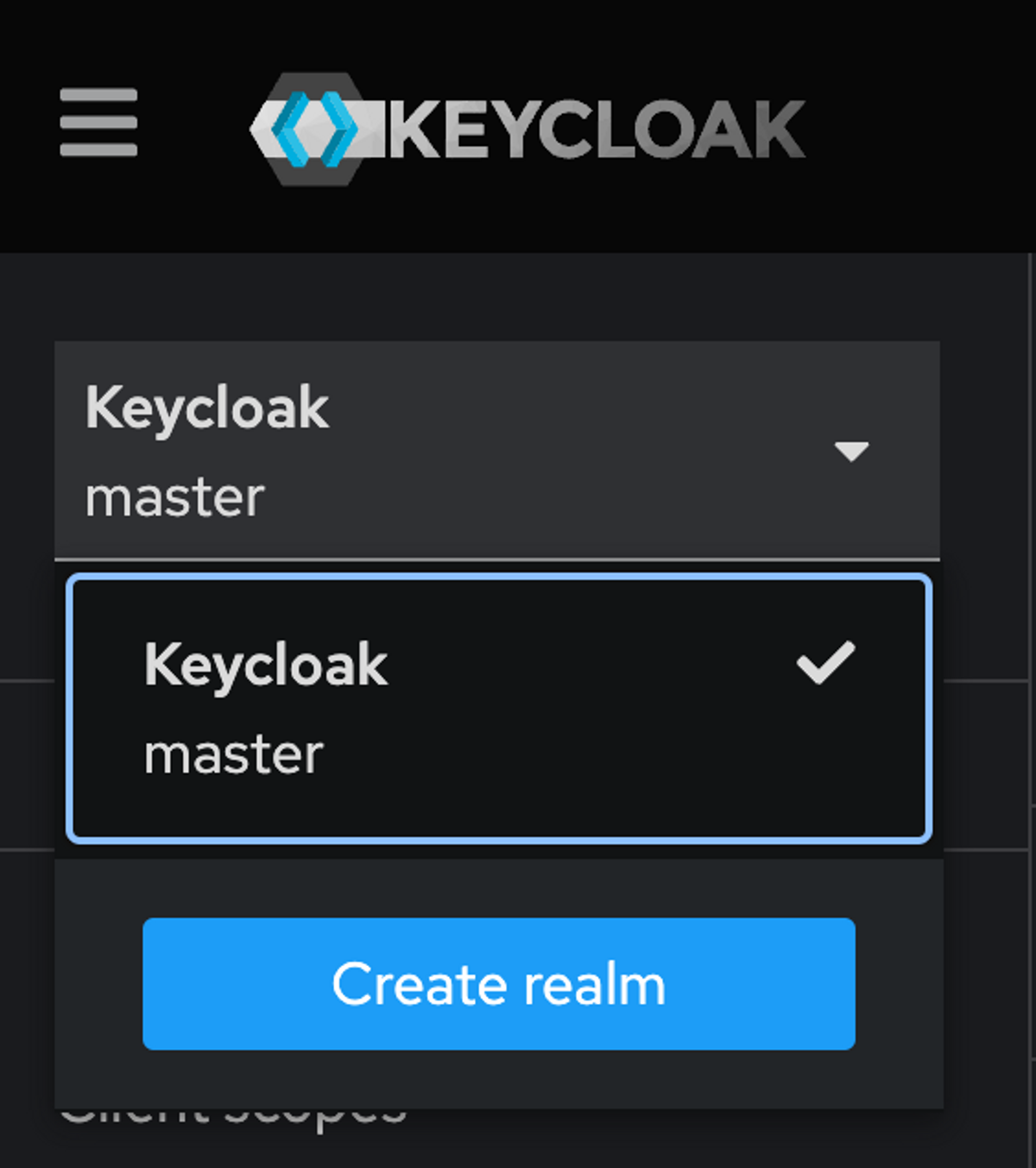 dropdown menu to create the realm